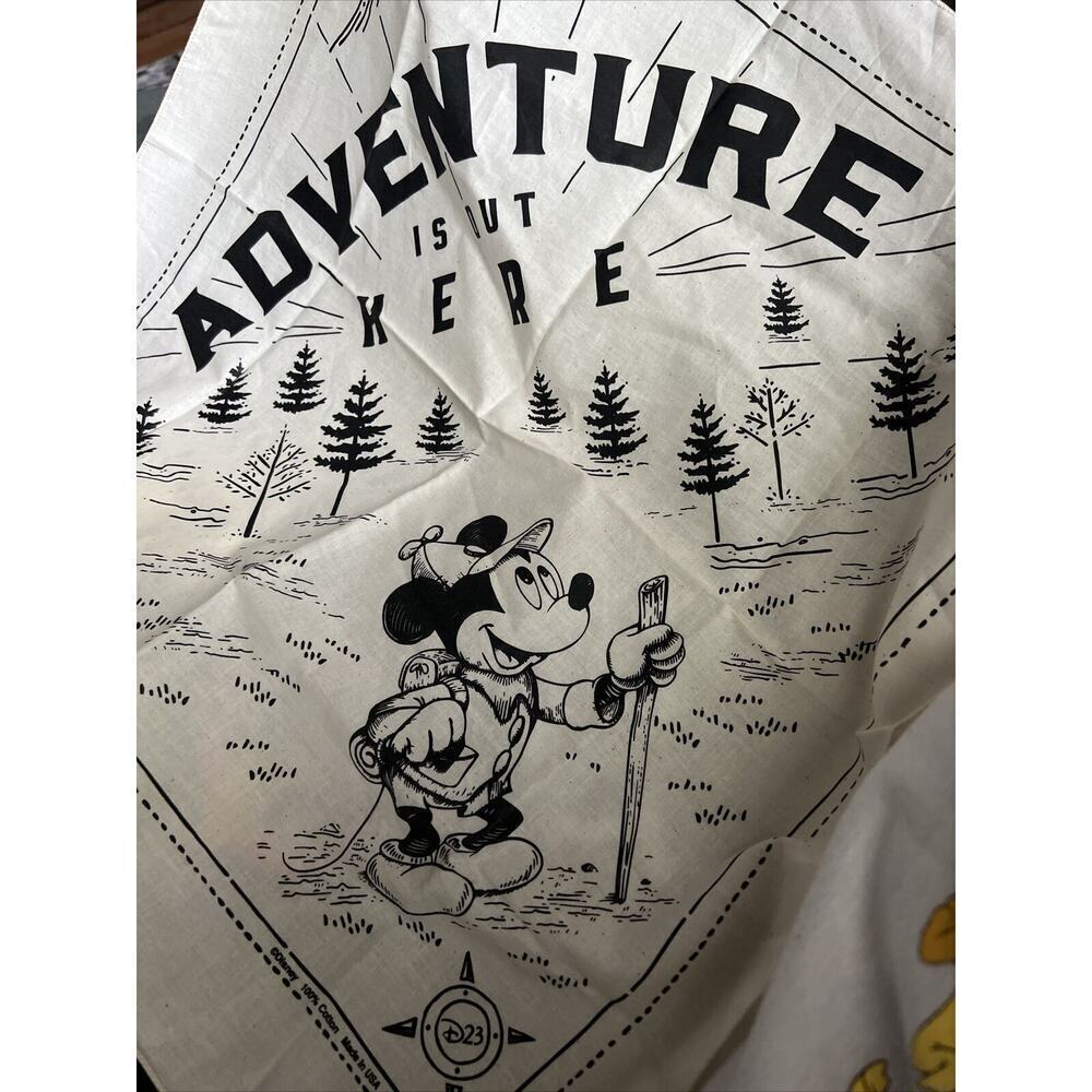 Disney's D23 Mickey Mouse Adventure Is Out Here Bandana MADE IN USA 100% Cotton.